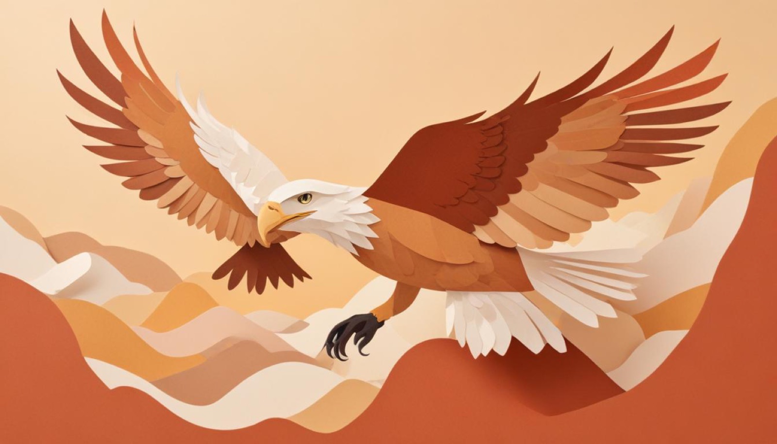 Ilustração em recortes de papel de uma águia em voo