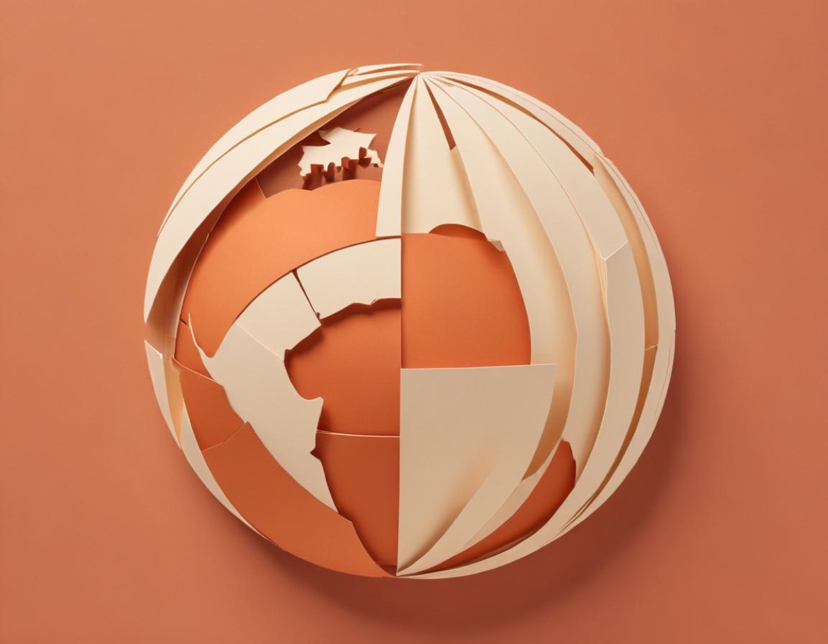 Ilustração em recortes de papel de um globo terrestre estilizado